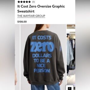 It Cost Zero Oversize Graphic Sweatshirt - The Mayfair Group - Charcoal/Blue